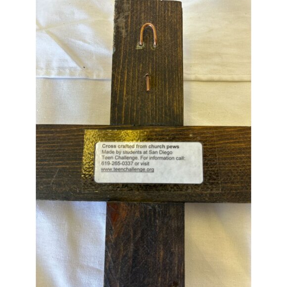 Handcrafted Wooden Wall Cross Made From Church Pews With Nails Detail By San Die - Picture 2 of 2
